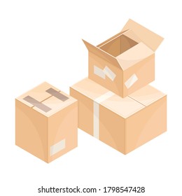 Carton Boxes as Containers for Delivery Goods Vector Isometric Illustration
