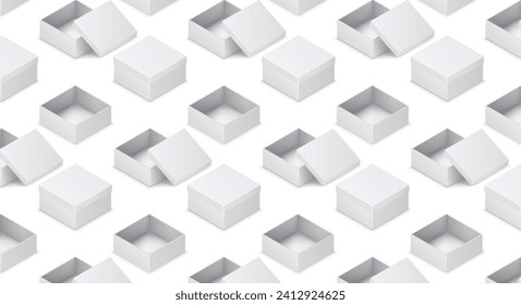 Caja de cartón patrón de ilustración isométrica sobre fondo blanco. Envases de embalaje de elementos de diseño de modelos 3d realistas. Elementos de promoción