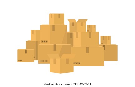 Carton boxes. Lots of crates and boxes Isolated on white background