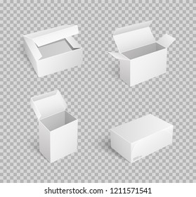 Carton boxes with open top, empty package isolated icon vector on transparent. Cardboard place to store items, storage and keeping goods, transportation