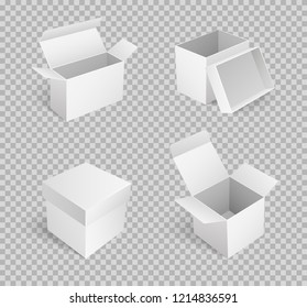 Carton boxes with open top, empty package isolated icon vector on transparent. Cardboard place to store items, storage and keeping goods, transportation
