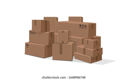 Carton boxes. Vector flat cartoon illustration.