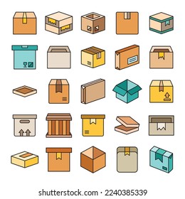 carton and cardboard box icons set
