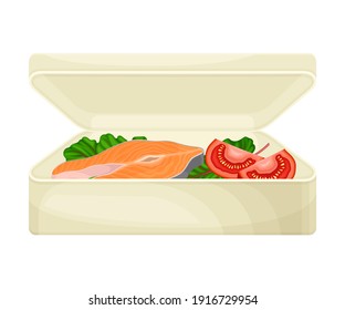 Carton or Cardboard Eco Package with Salmon Steak Inside Vector Illustration