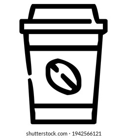 Carton, cardboard hot coffee cup with coffe bean symbol, vector, illustration, in black and white color, isolated on white background