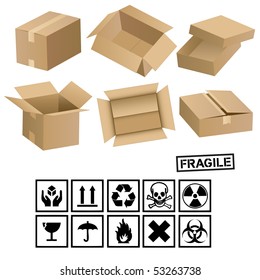 carton cargo boxes and signs
