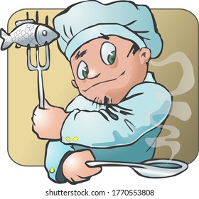 Carton Chef cook . Vector illustration.