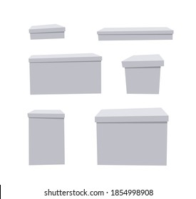 Carton Closed Recycling Boxes Set. Cartoon Style Illustration Delivery Packaging. Flat Graphic Design Forwarding Clip Art. Vector Collection Mockup Isolated on White Background