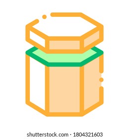 Carton Container In Hexagon Form Packaging Vector Icon Thin Line. Carton Open And Closed Packaging Concept Linear Pictogram. Parcel, Box Shipping Illustration