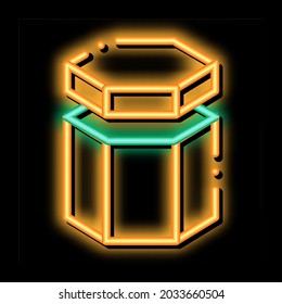 Carton Container In Hexagon Form Packaging neon light sign vector. Glowing bright icon transparent symbol illustration