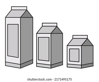 Envase de cartón para leche o jugo. Diseño de mordazas. Embalaje en blanco aislado sobre fondo blanco. Ilustración vectorial de colección