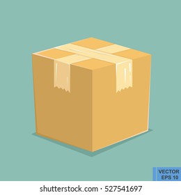 Carton Container Vector Illustration, Cardboard Box Pack Closed Parcel, Package Paper Flat Cartoon Design Eps10