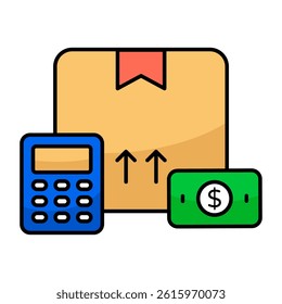 Carton with cruncher, icon of parcel calculation