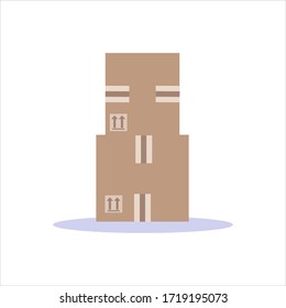 Carton delivery packaging, closed box vector  flat illustration isolated on white background.Design for web, icon, info graphic
