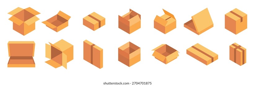 carton delivery packaging open and closed box vecto