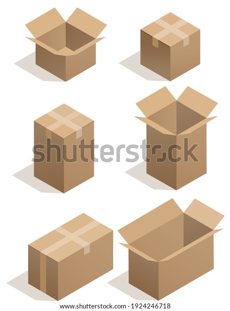 Download Carton Delivery Packaging Open Closed Box Stock Vector Royalty Free 1924246718