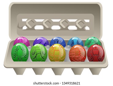 carton with easter eggs isolated on white