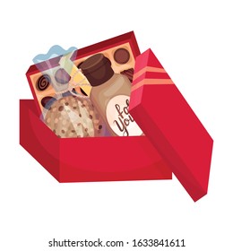 Carton Gift Box with Box of Chocolate Sweets and Cookies Vector Illustration