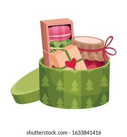 Carton Gift Box with Macaroons and Packed Souvenir Vector Illustration