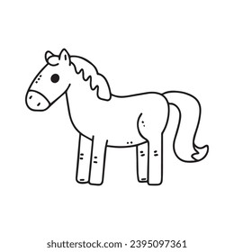 carton horse, black and white illustration, and coloring page on a white background. line drawing style