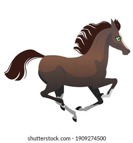 The carton horse runs at a gallop. Isolated vector illustration. Pony illustration for children's book.