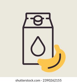 Carton of milk with flavor banana vector icon. Dairy product sign. Graph symbol for cooking web site and apps design, logo, app, UI