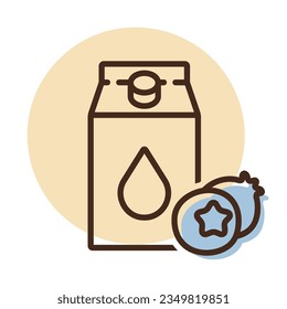 Carton of milk with flavor blueberry vector icon. Dairy product sign. Graph symbol for cooking web site and apps design, logo, app, UI
