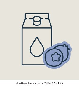 Carton of milk with flavor blueberry vector icon. Dairy product sign. Graph symbol for cooking web site and apps design, logo, app, UI