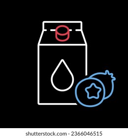 Carton of milk with flavor blueberry vector on black background icon. Dairy product sign. Graph symbol for cooking web site and apps design, logo, app, UI