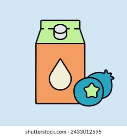 Carton of milk with flavor blueberry vector icon. Dairy product sign. Graph symbol for cooking web site and apps design, logo, app, UI