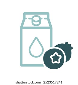 Caixa de leite com sabor ícone do vetor de mirtilo. Sinal de produto láteo. Símbolo de gráfico para site de culinária e design de aplicativos, logotipo, aplicativo, UI