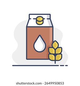Caixa de leite com sabor ícone do vetor de cereais. Sinal de produto láteo. Símbolo de gráfico para site de culinária e design de aplicativos, logotipo, aplicativo, UI