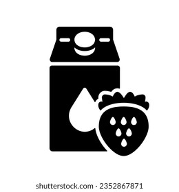 Carton of milk with flavor strawberry vector glyph icon. Dairy product sign. Graph symbol for cooking web site and apps design, logo, app, UI
