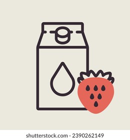 Carton of milk with flavor strawberry vector icon. Dairy product sign. Graph symbol for cooking web site and apps design, logo, app, UI