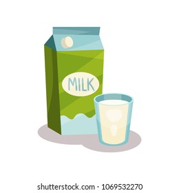 Carton of milk and glass of milk vector Illustration on a white background