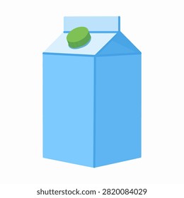 A carton of milk with a green cap placed on a blue container, isolated on a plain background, emphasizing packaging and dairy product presentation.