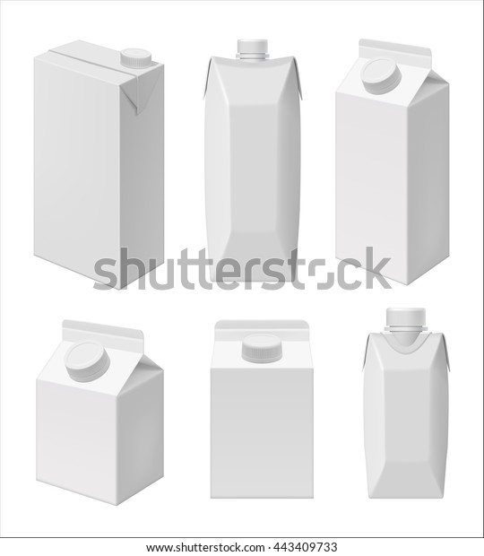Carton milk or juice pack template. Blank packaging\
isolated on white background. Mock up layout design. Drink carton\
packaging vector isolated. Juice or milk packaging layout. Milk\
carton box.