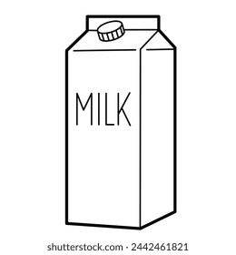 Carton of milk. Outline illustration on white background, design element	