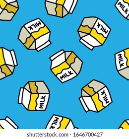 carton of milk seamless doodle pattern, vector illustration
