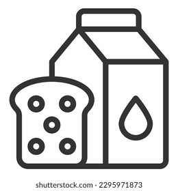 Carton of milk and a slice of bread  - icon, illustration on white background, outline style