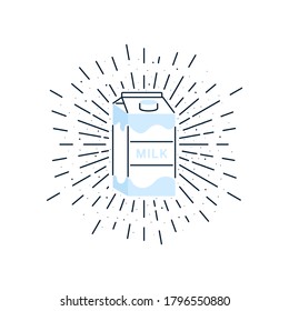 A carton of milk with sun rays vintage vector illustration