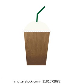 Carton o iced coffee in plastic glass.