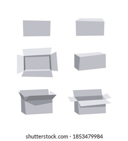 Carton Open and Closed Recycling Boxes Set. Cartoon Style Illustration Delivery Packaging. Flat Graphic Design Forwarding Clip Art. Vector Collection Mockup Isolated on White Background