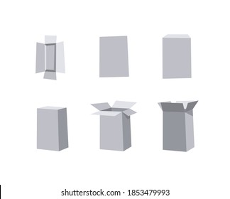 Carton Open and Closed Recycling Boxes Set. Cartoon Style Illustration Delivery Packaging. Flat Graphic Design Forwarding Clip Art. Vector Collection Mockup Isolated on White Background