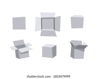 Carton Open and Closed Recycling Boxes Set. Cartoon Style Illustration Delivery Packaging. Flat Graphic Design Forwarding Clip Art. Vector Collection Mockup Isolated on White Background