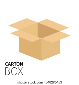 Carton opened square box pack. Vector flat item isolated on white