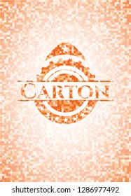 Carton orange tile background illustration. Square geometric mosaic seamless pattern with emblem inside.