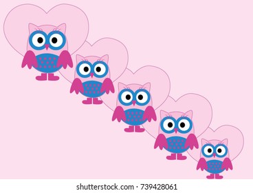 Carton Owls background. Vector Illustration.