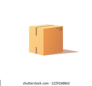 Carton package box with adhesive tape isolated icon vector. Square container made of cardboard for product and items transportation and safe storage