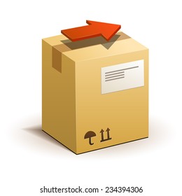 Carton package box with red arrow